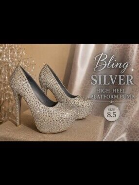 Bling Silver High Heel Platform Pump 8 5